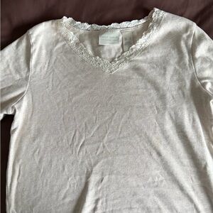 Thrifted Lace Trim V-Neck Top